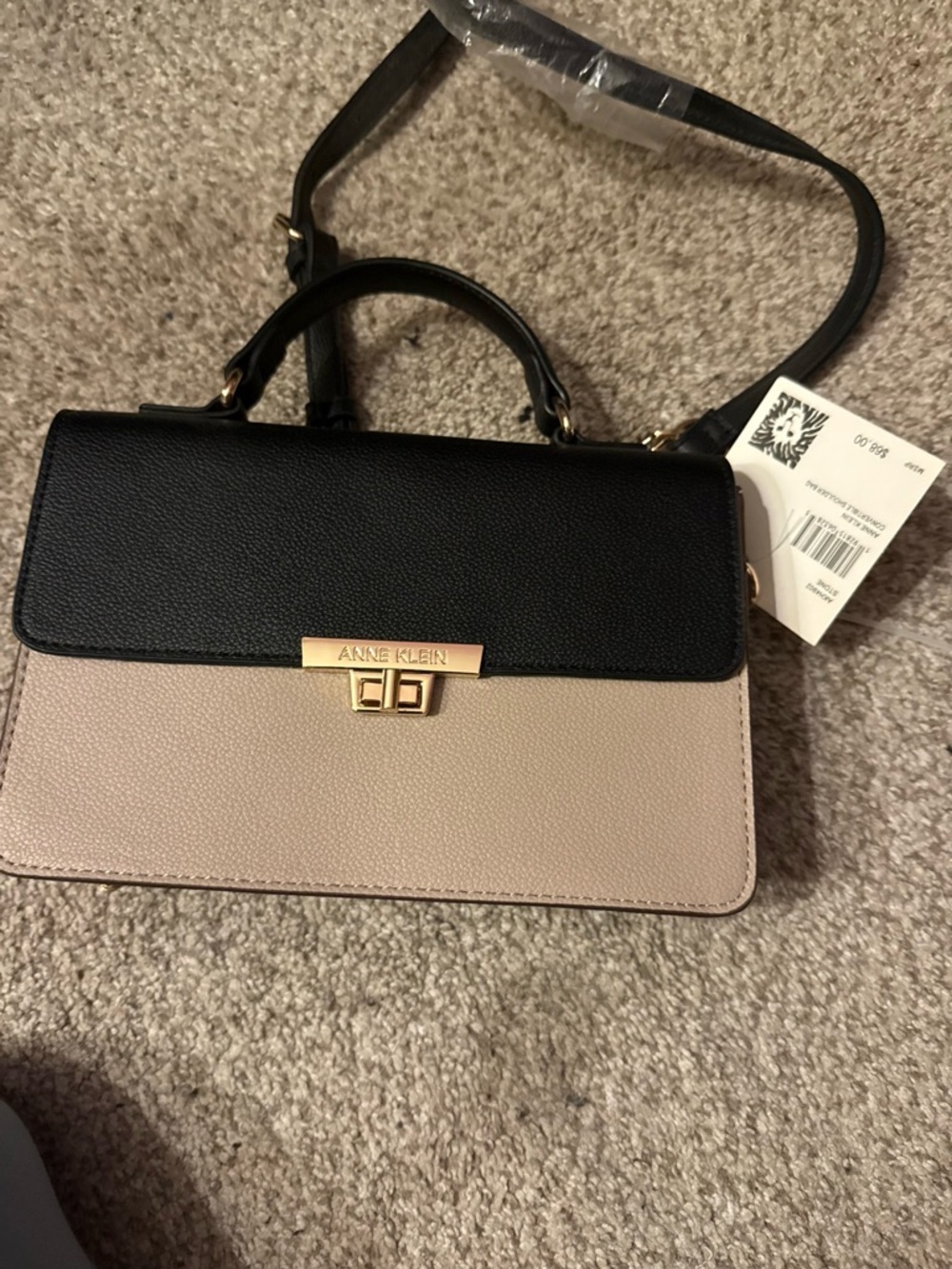 Anne Klein Black and Taupe Two-Tone Top-Handle Satchel